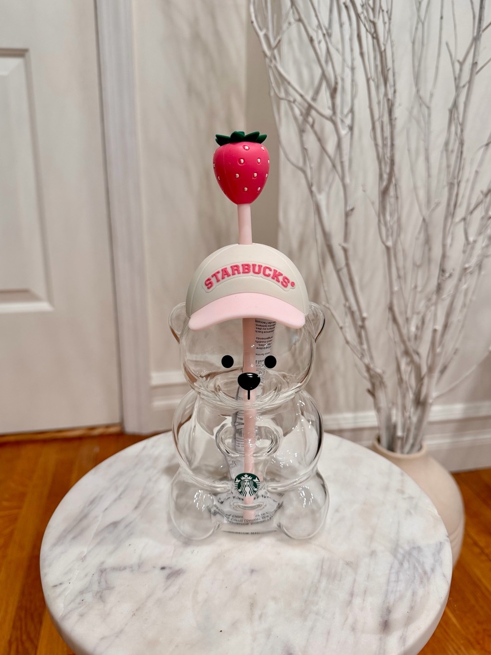 Starbucks Pink Bear Tumbler with Strawberry Topper